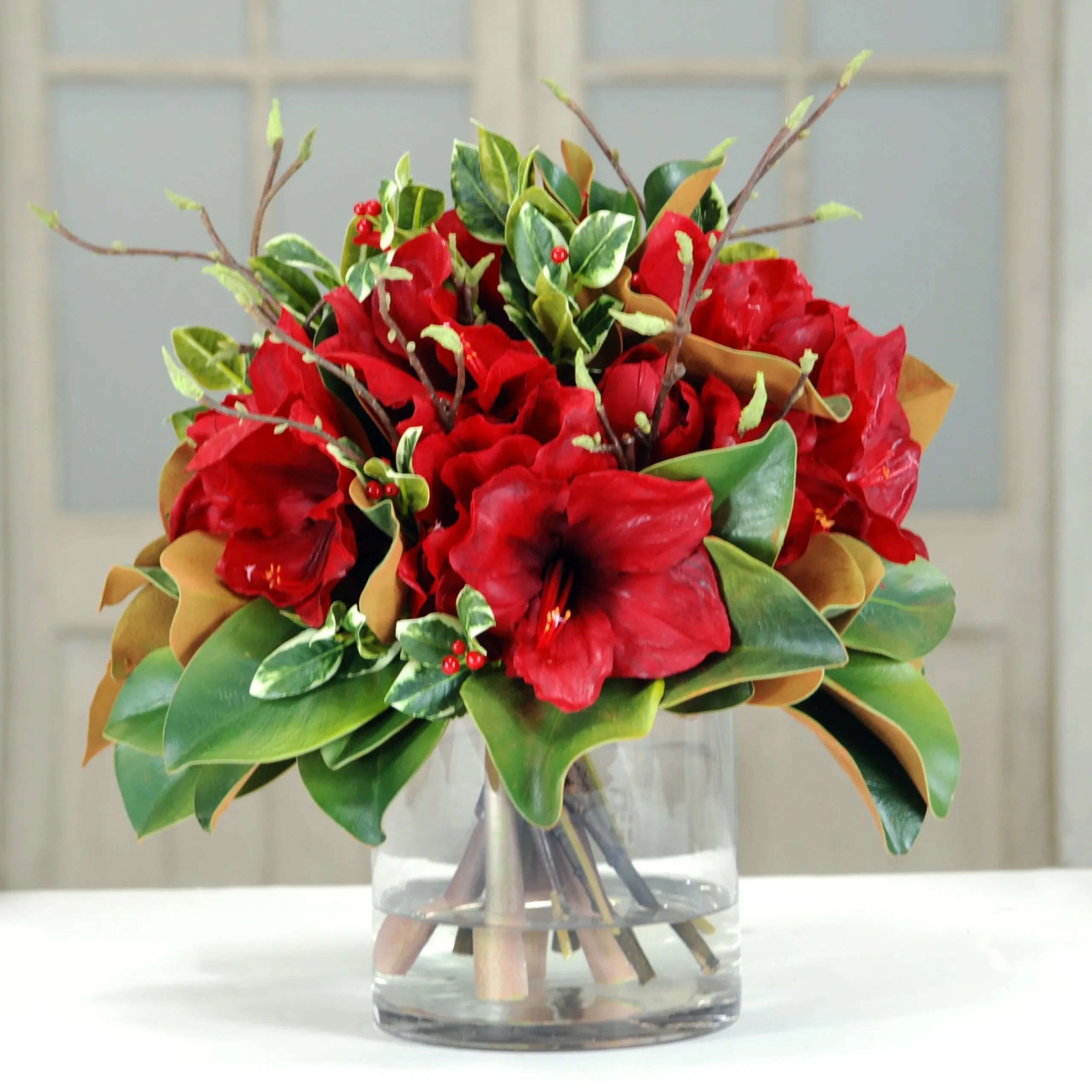Amaryllis and Magnolia in Glass 16"