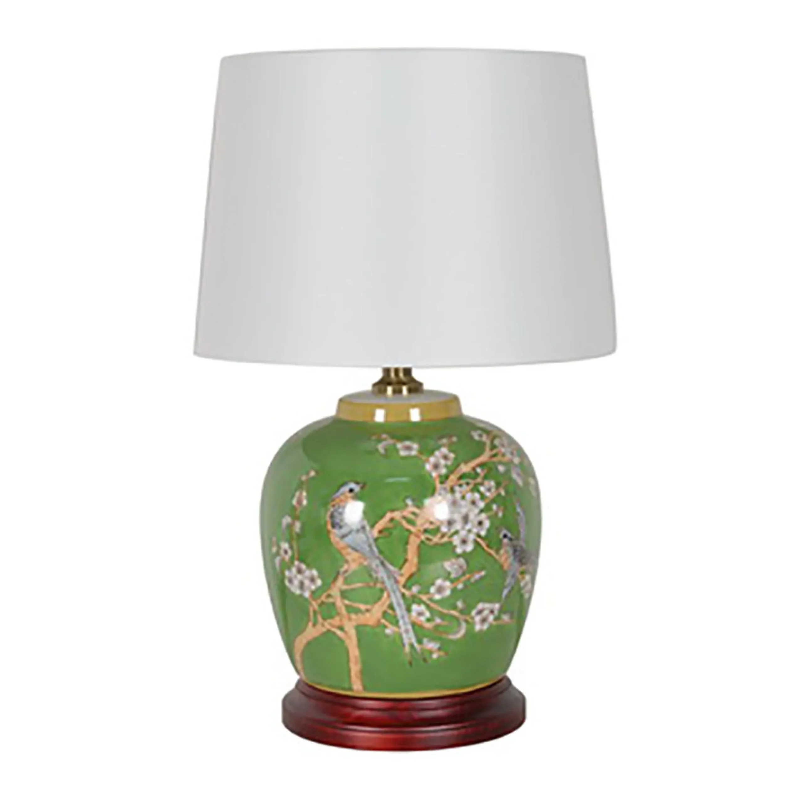 Bird Motif Jar Lamp w/ Wooden Base 19"