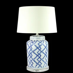 BLUE AND WHITE CERAMIC JAR TABLE LAMP 17"