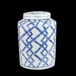 Blue and White Ceramic Jar 13"