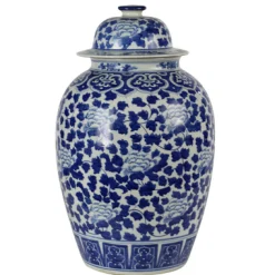 BLUE AND WHITE CERAMIC POT 8"