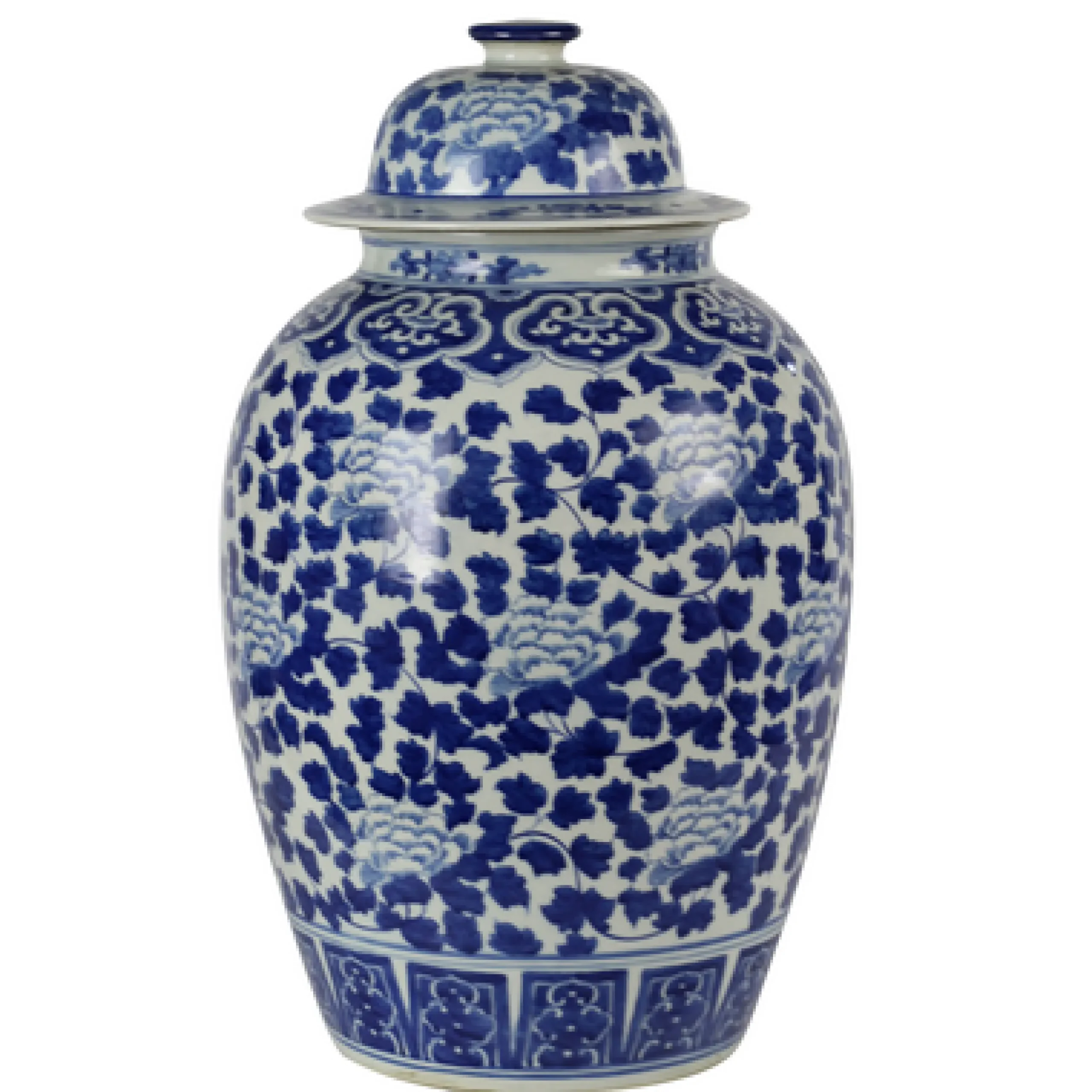 BLUE AND WHITE CERAMIC POT 8"
