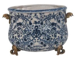 BLUE AND WHITE PLANTER 8"