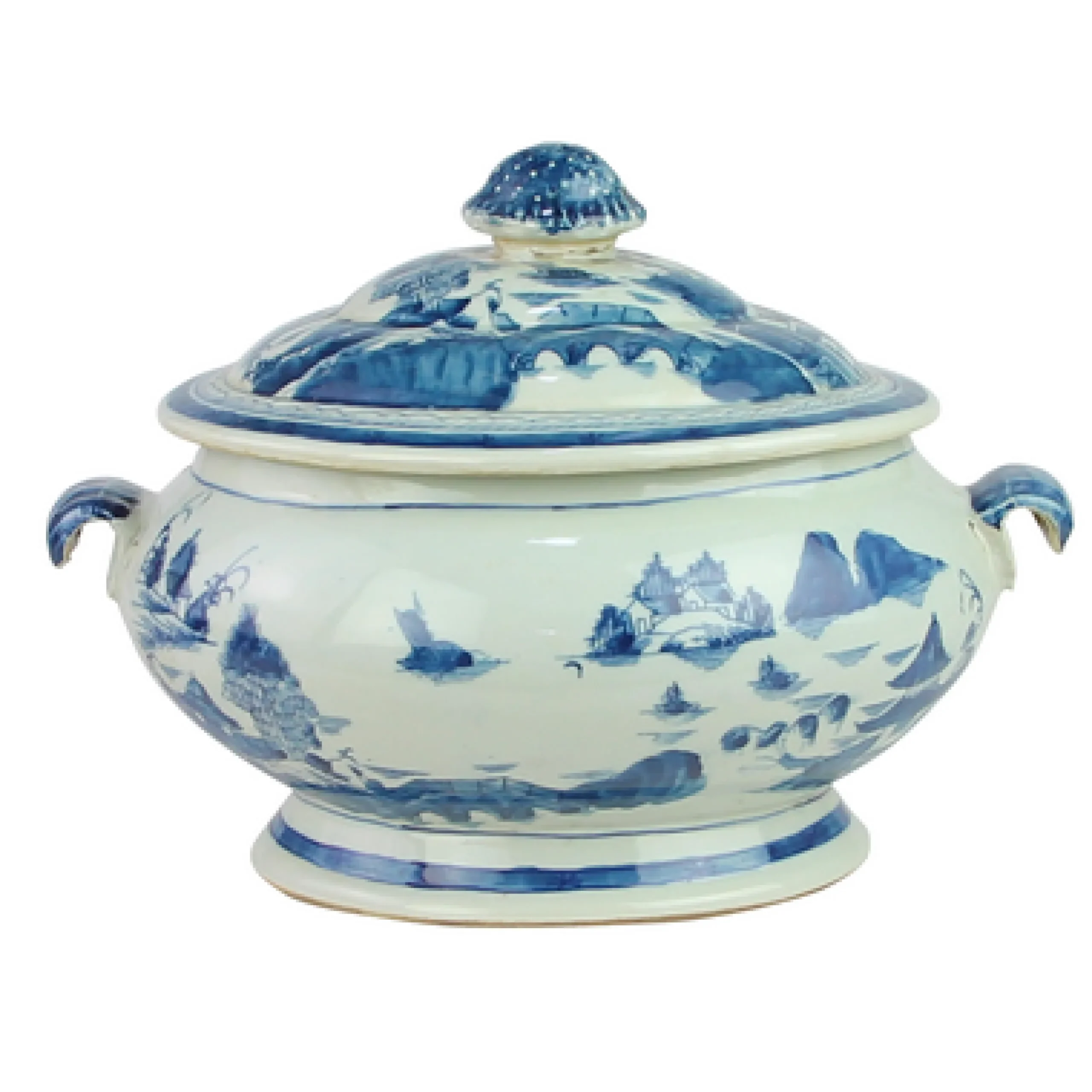 Blue and White Pot w/ Lid 11"