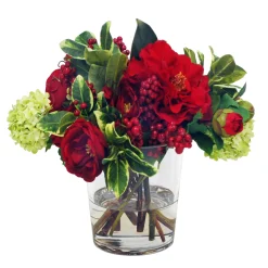 Camellia in Glass Vase 11"