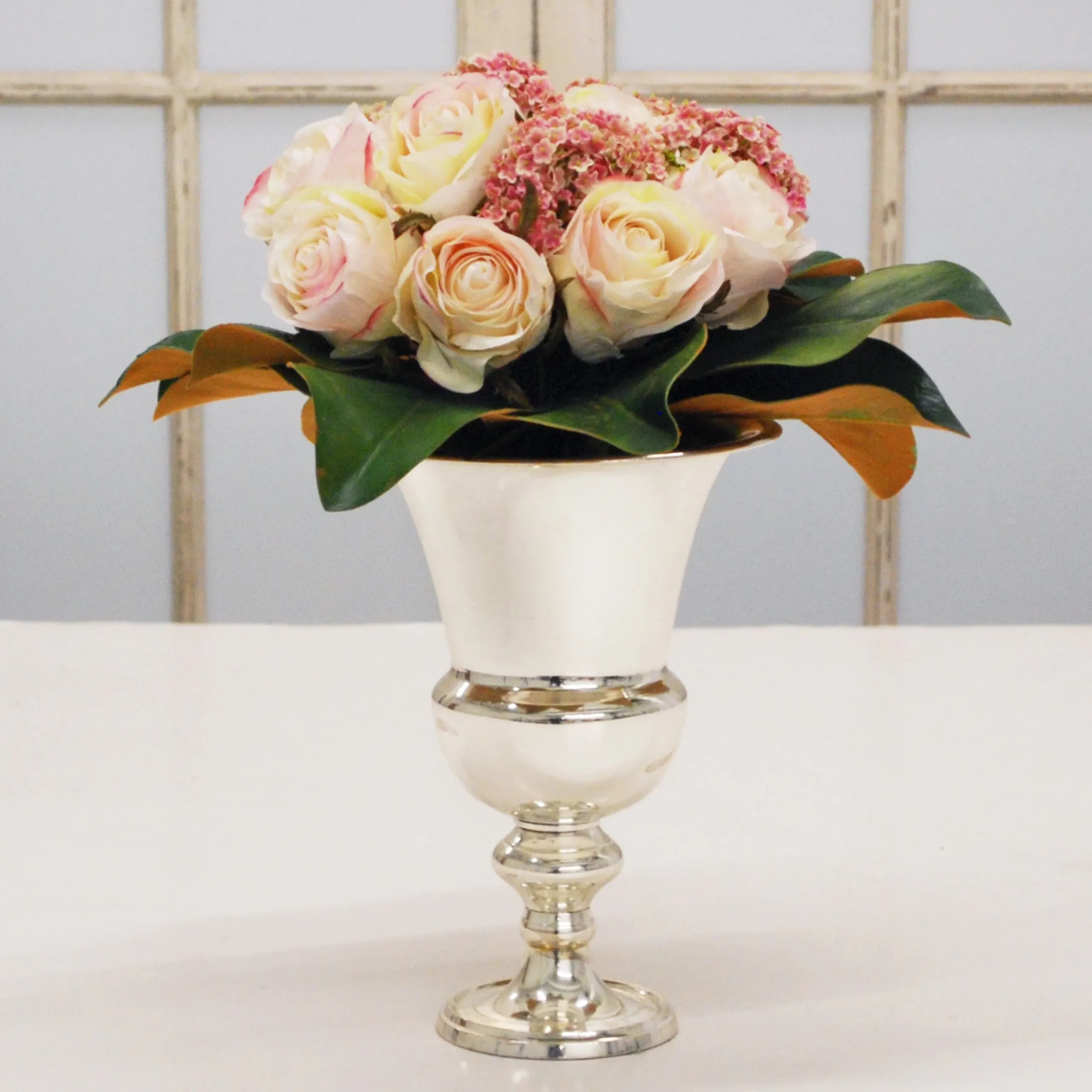 CREAM ROSE IN SILVER VASE (WHD019-PKMV)