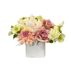 Dahlia Rose in Linen Cube 10"