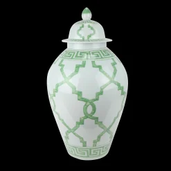 Green and White Ceramic Jar 22"