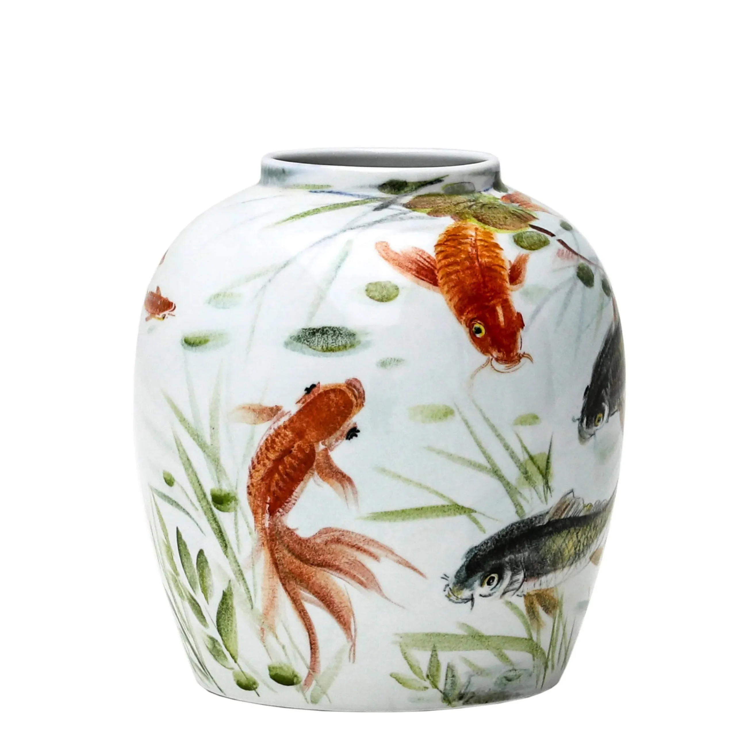 Handpainted Koi Fish Pot 9.5"
