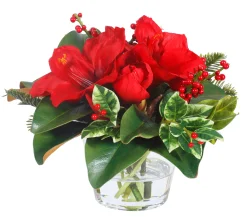 Holiday Amaryllis Holly Vase 12"