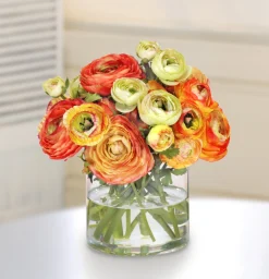 Mix Orange Ranunculus Centerpiece 16"