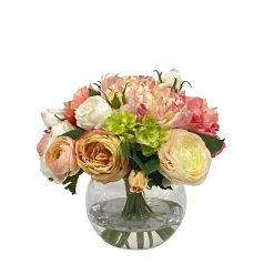 MIXED PEONY AND ROSE IN ROUND VASE 10"