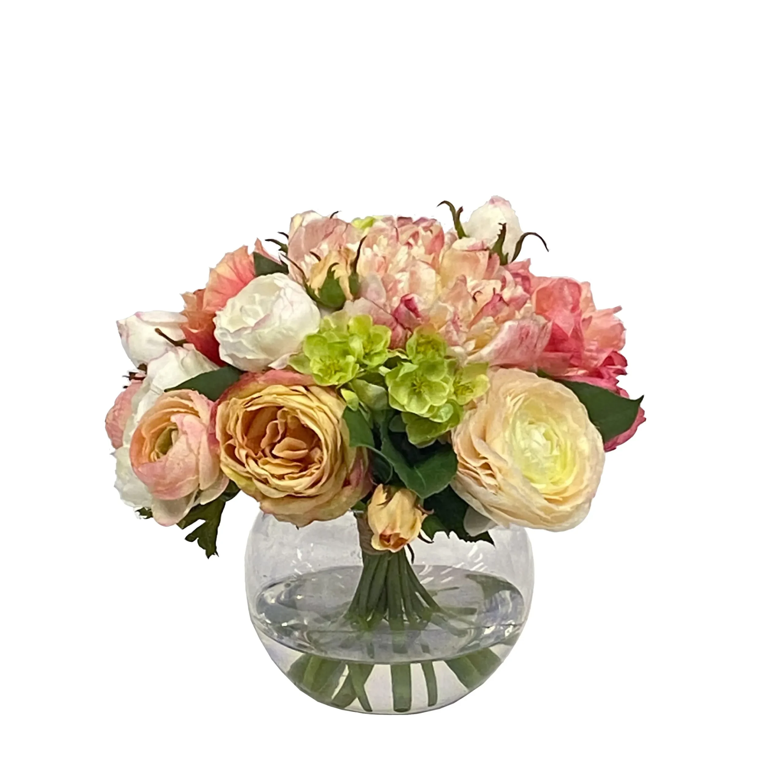MIXED PEONY AND ROSE IN ROUND VASE 10"