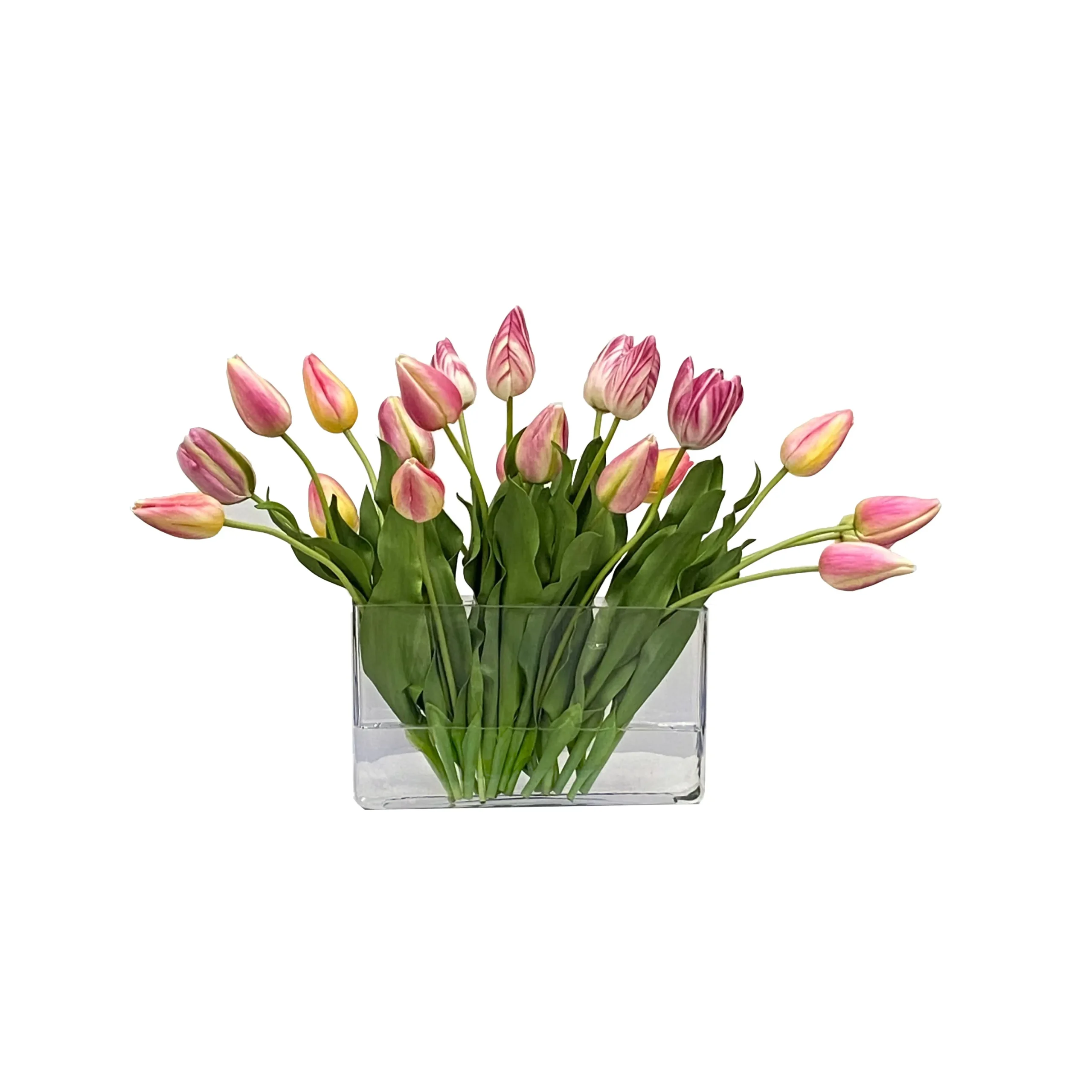 Mixed Tulips in Rectangle Vase 25-inches wide