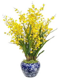 ONCIDIUM ORCHID IN BOWL VASE 34"