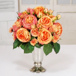 Orange Roses in Silver Trumpet Vase 16"