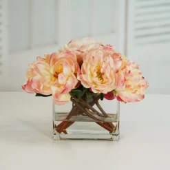 Peonies in Vase 14" Peach Pink