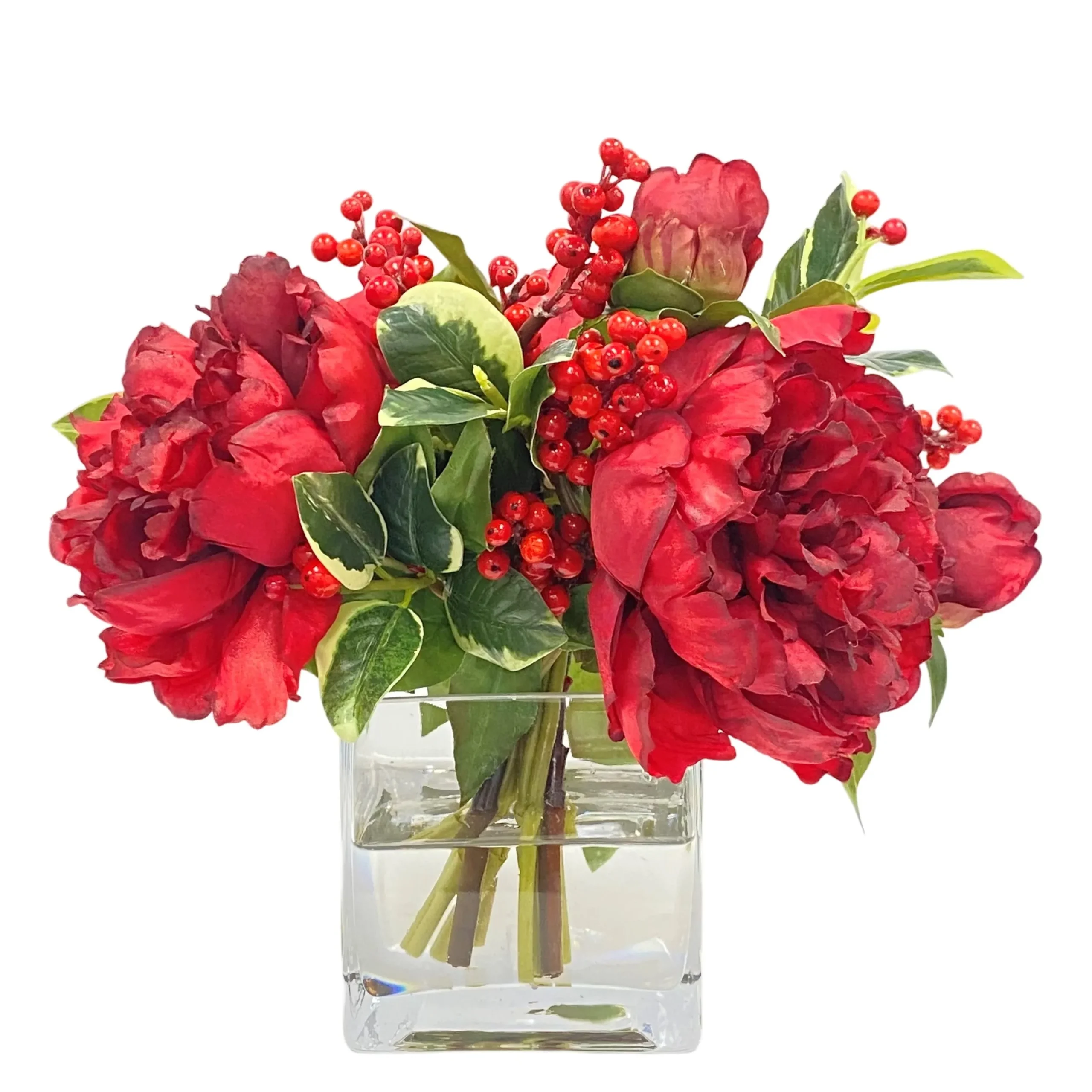 Peony in Cube Vase 9"