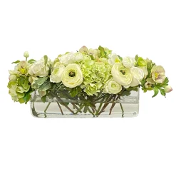 Ranunculus Rose in Rectangle Vase 10"