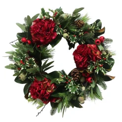 Red Hydrangea Holiday Wreath 24"
