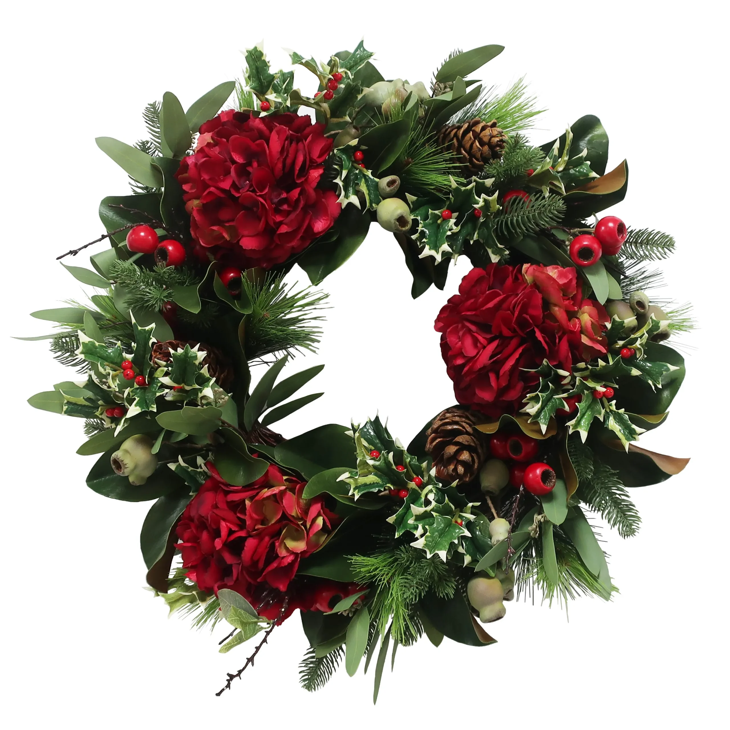 Red Hydrangea Holiday Wreath 24"