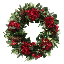 Red Hydrangea Holiday Wreath 30"