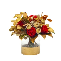 Rose & Golden Pod in Vase 12"