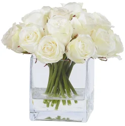 Rose Bud in Square Glass 9"