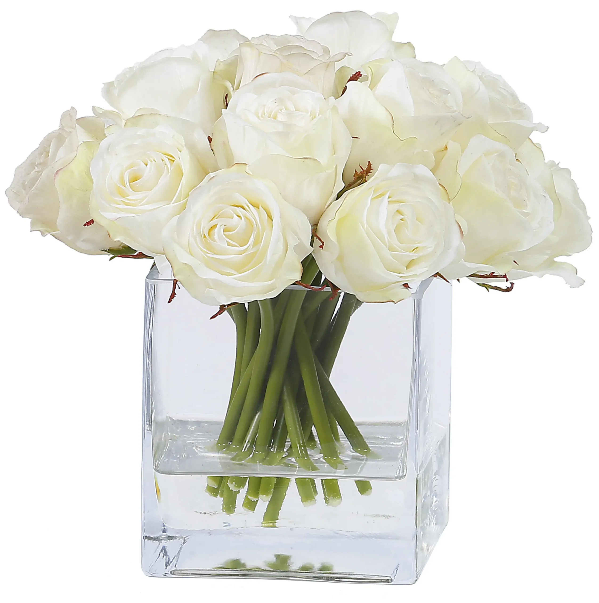Rose Bud in Square Glass 9"