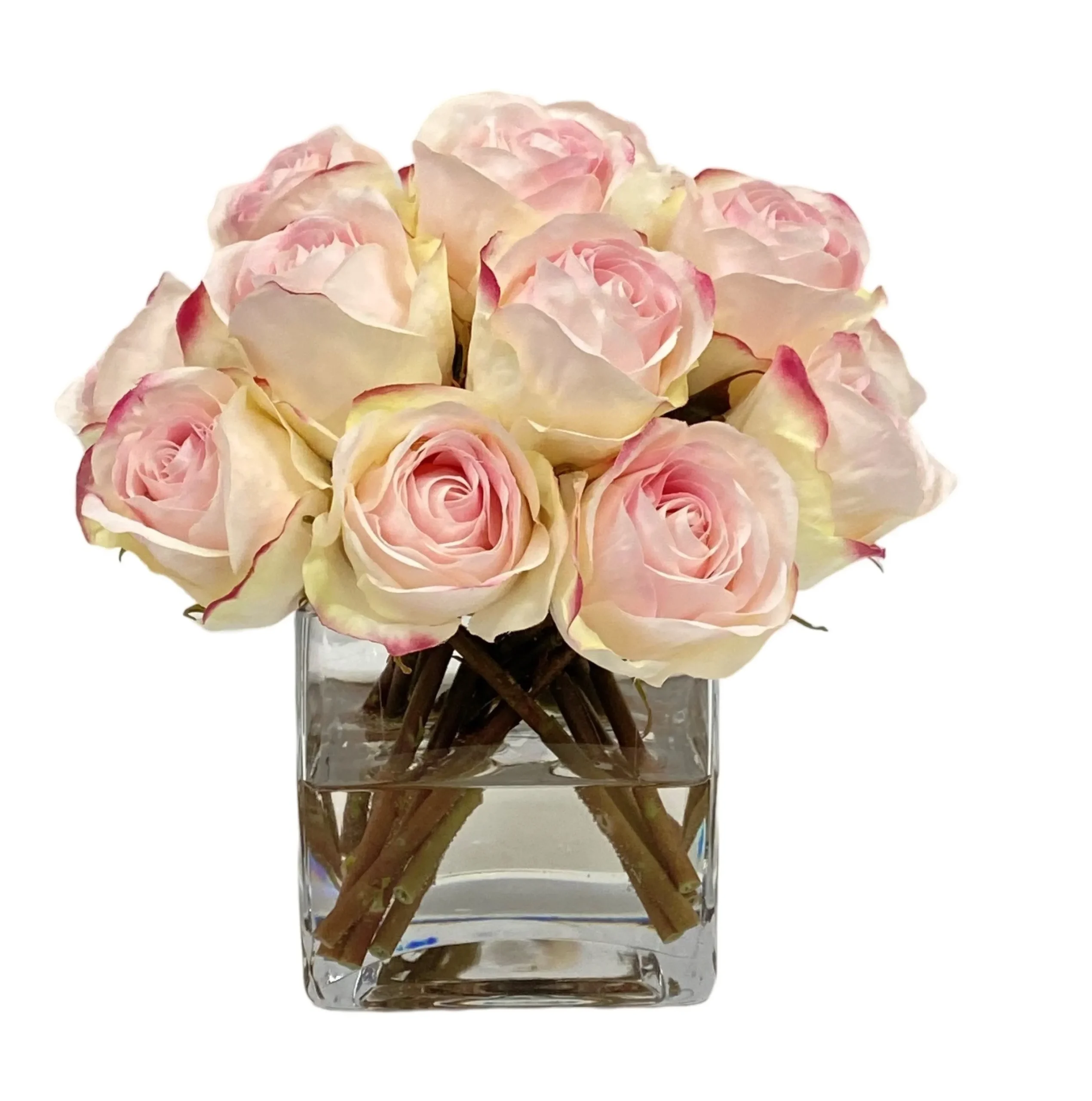 Rose Bud in Square Glass 9"