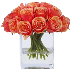 Rose Bud in Square Glass 9"