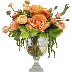 Rose Ranunculus in Cut Glass 14"