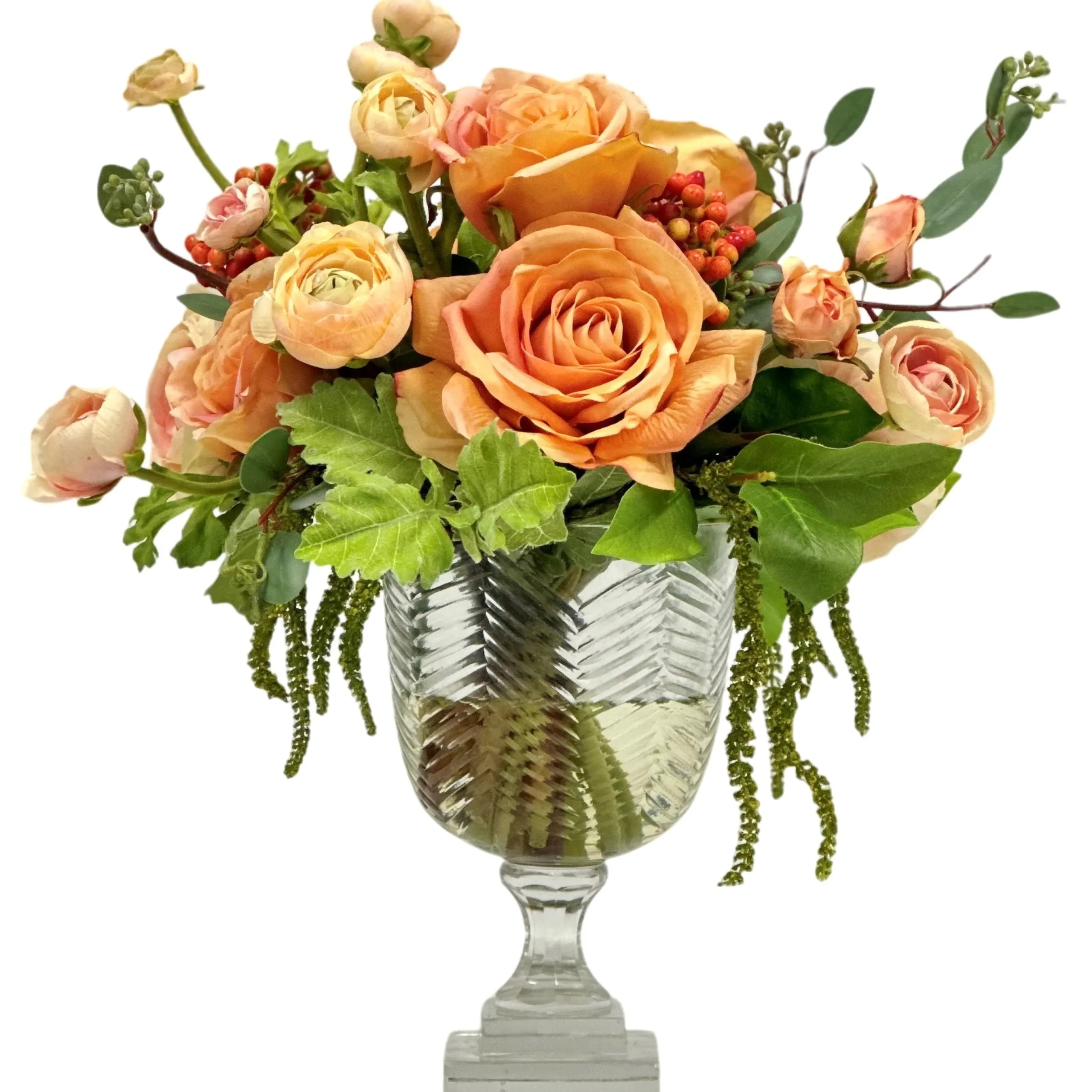 Rose Ranunculus in Cut Glass 14"