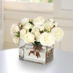 Roses in Rectangle Clear Vase 12"
