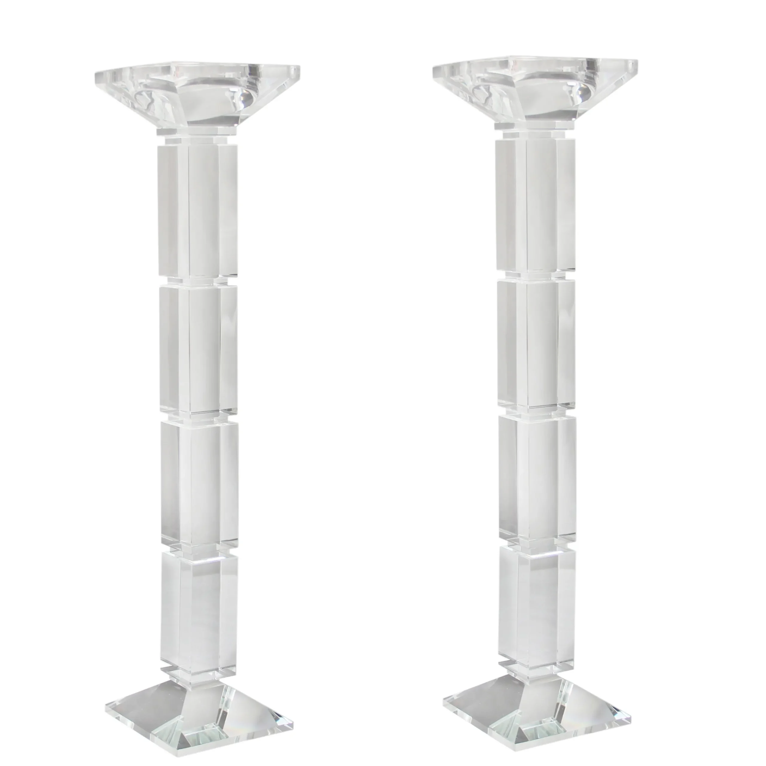Square Base Crystal Candleholders 18" (Set of 2)