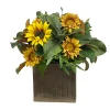 Sunflower in Artisanal Rectangle Vase 21"