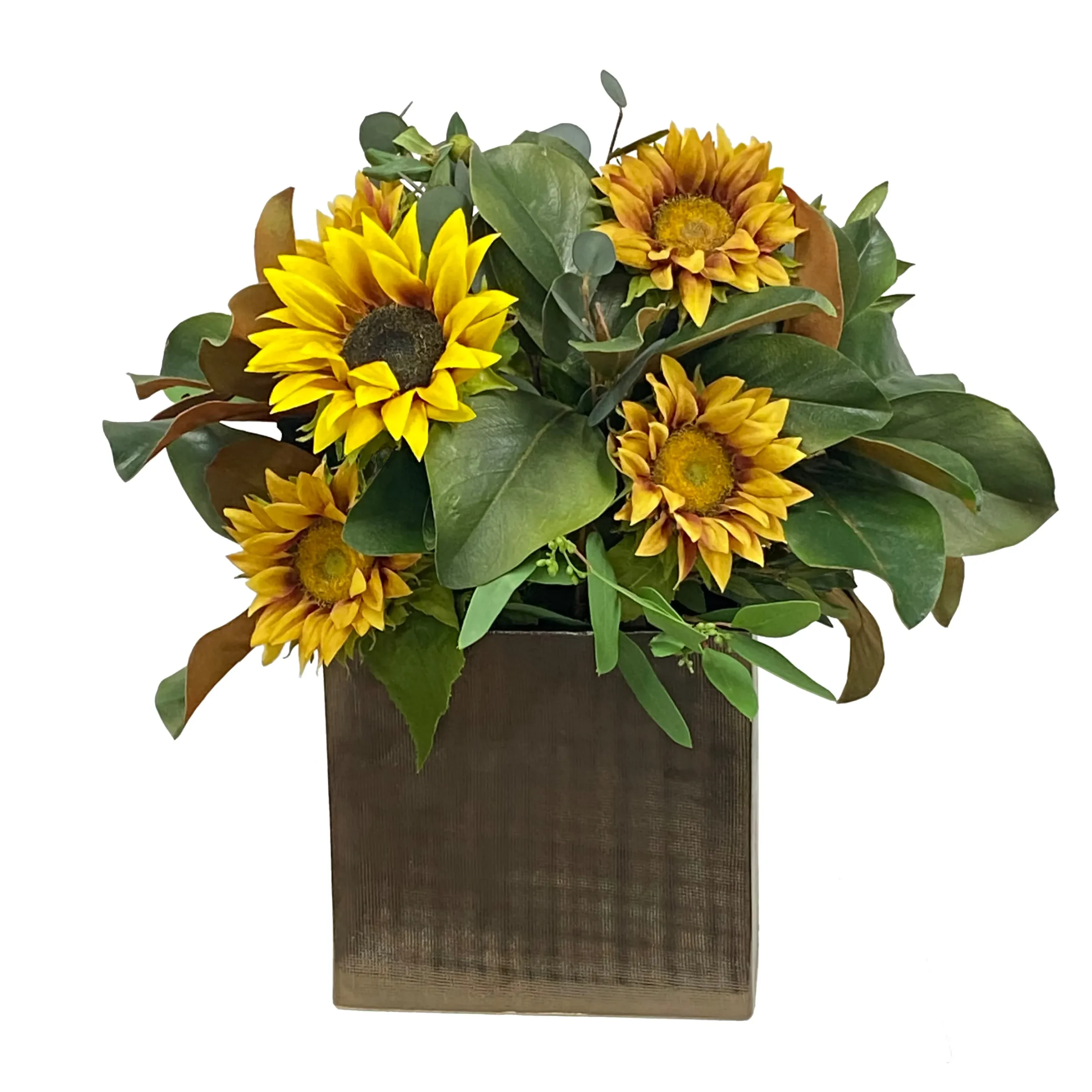 Sunflower in Artisanal Rectangle Vase 21"
