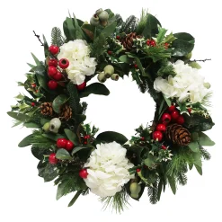 White Hydrangea Holiday Wreath 24"