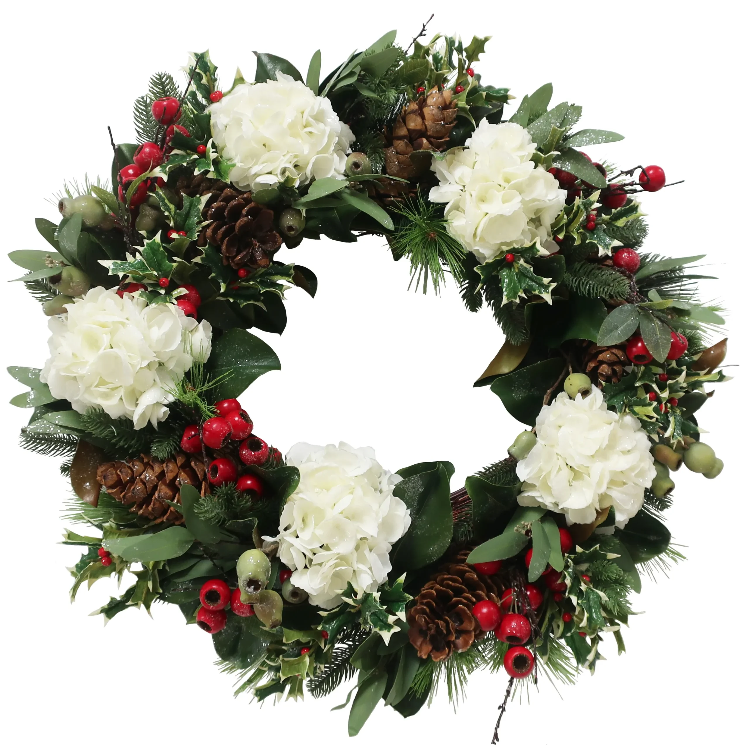 White Hydrangea Holiday Wreath 30"
