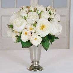 White Roses in Silver Trumpet Case 16"